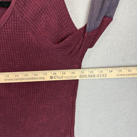 We the Free People Burgundy And Grey Waffle Thermal Top Small Long Sleeve - Picture 4 of 6